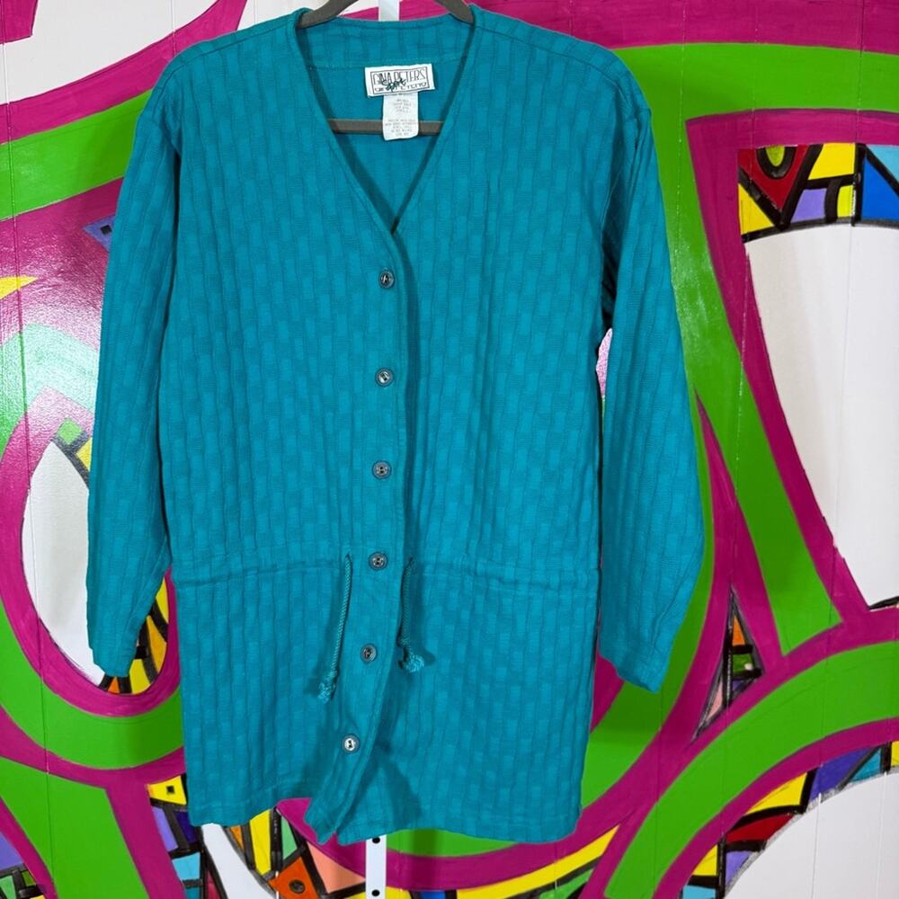 Gina Peters Sport, Teal Button-Up Women's Sweater Jacket. Size Small. Vintage